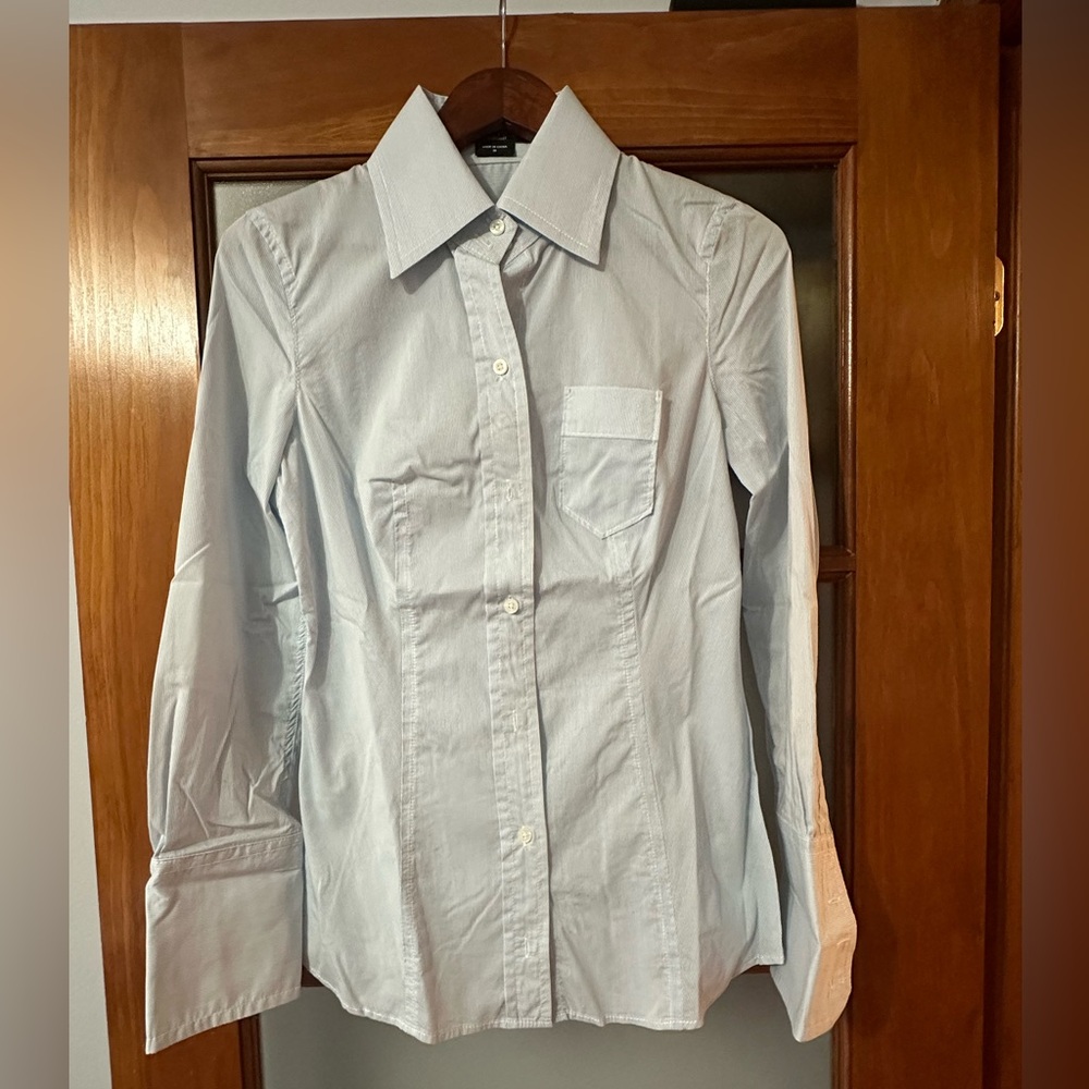 Light blue pinstripe button down shirt